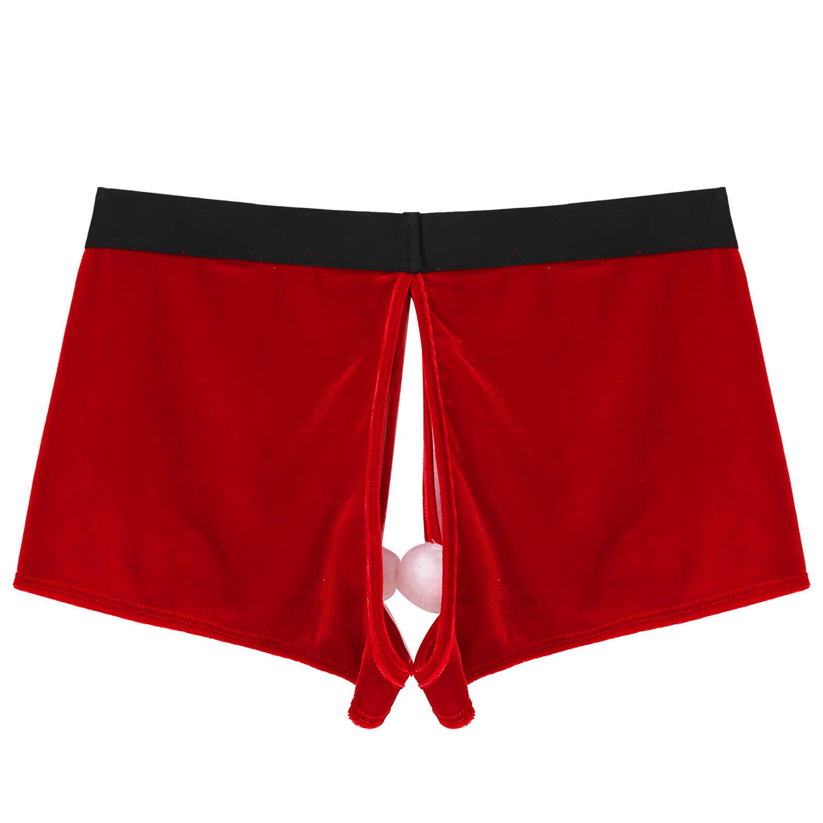 Mens Christmas Velvet Crotchless Boxer Briefs Novelty Underwear Panties
