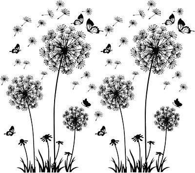 2 Stück Schwarz Wandtattoo Pusteblumen Für Wanddeko,Xxl Groß Löwenzahn Blumen Pf