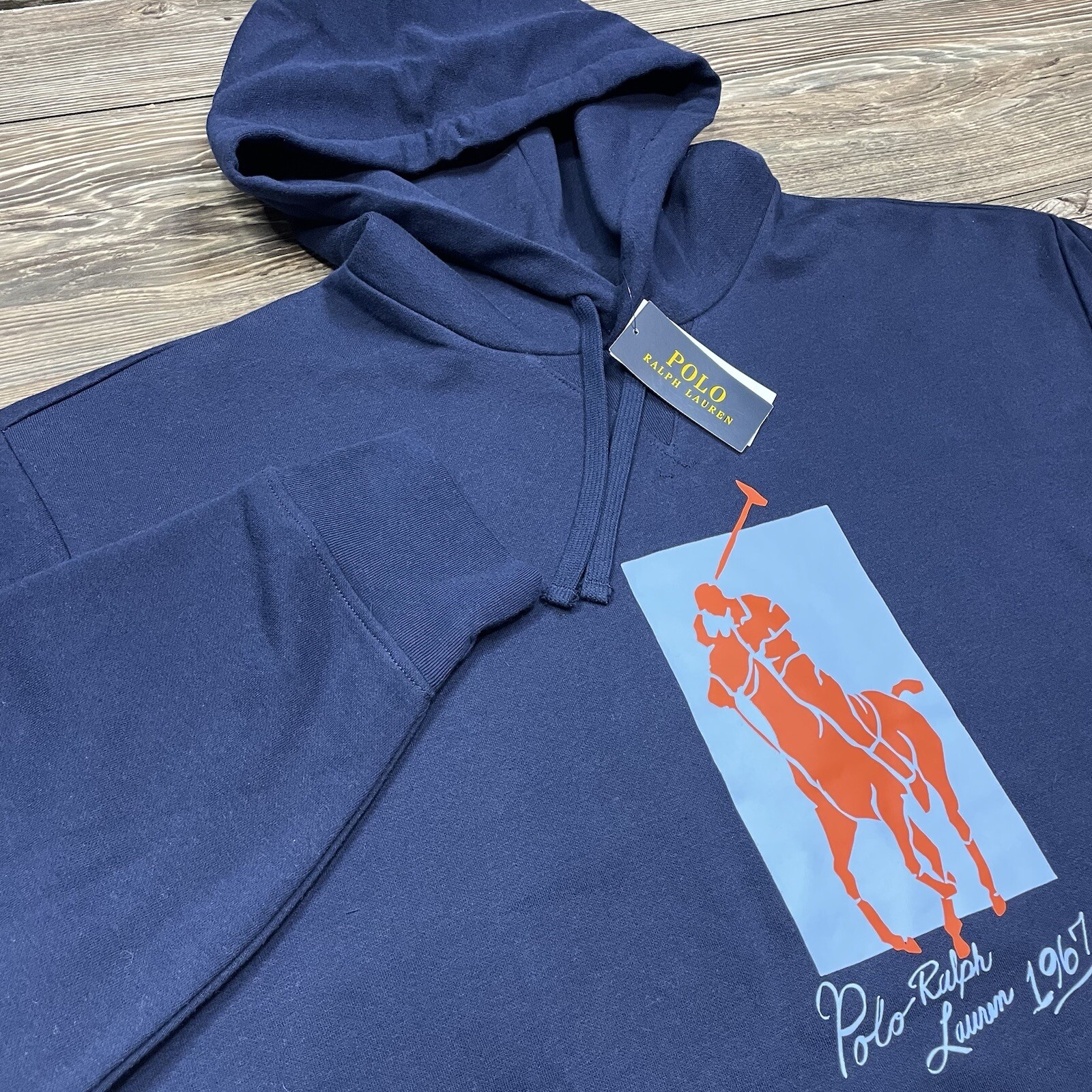 Polo Ralph Lauren uomo grande e alta grande pony felpa con cappuccio blu navy taglia 3XLT nuova con etichette