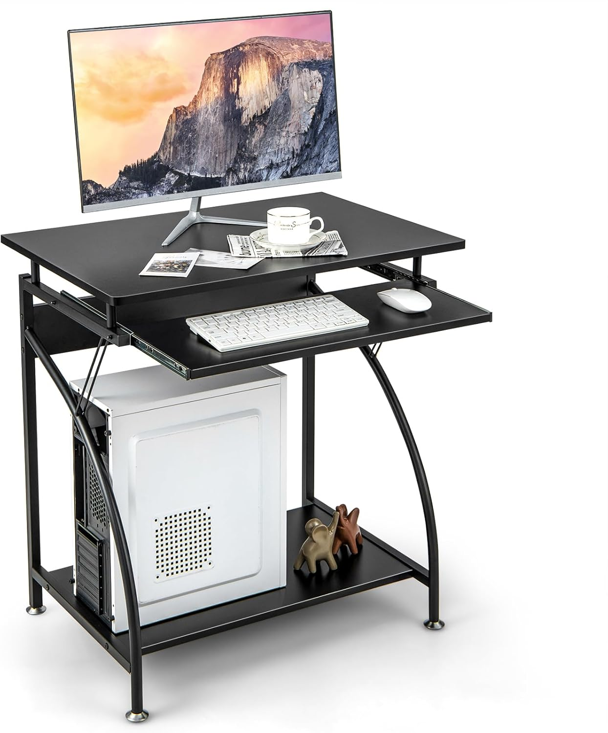 Compact Home Office Desk with Keyboard Tray and CPU Stand for Efficient Workspace-image