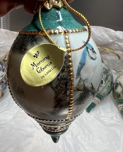 VTG Bradford Editions Ornaments Birds Natures Poetry Porcelain Lena Liu 22K XMAS - Picture 11 of 16