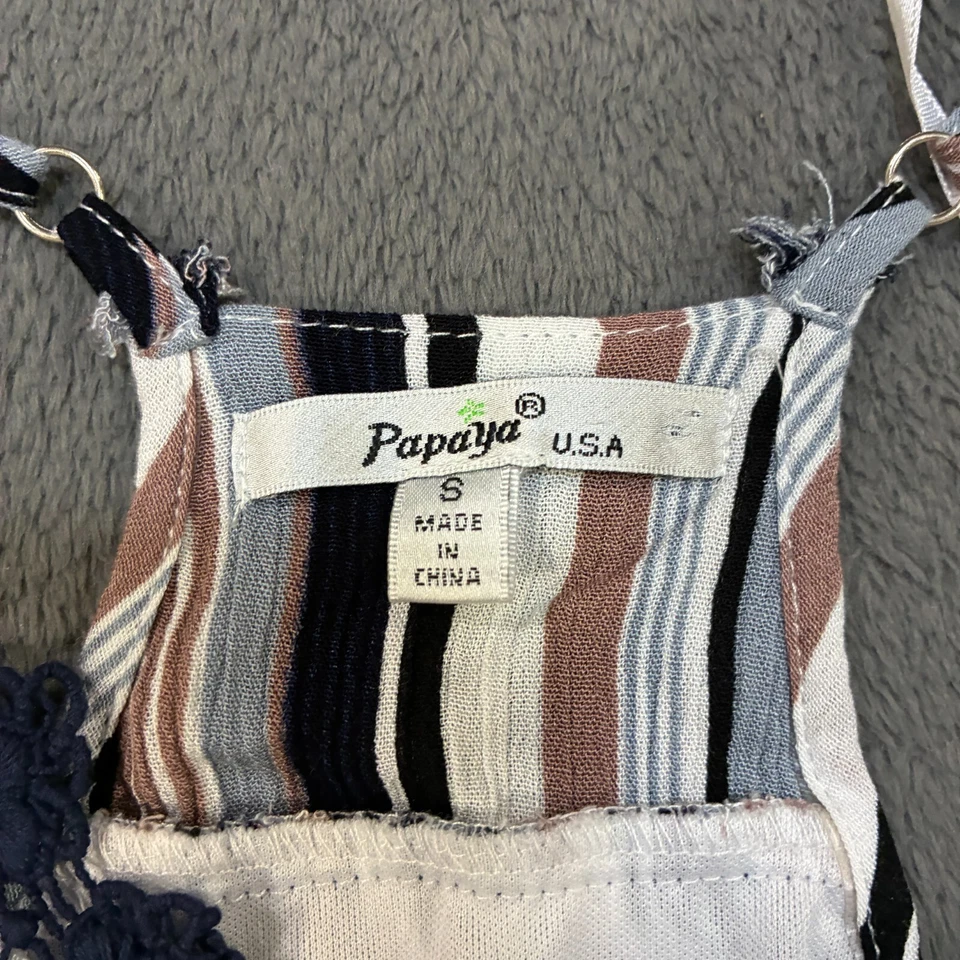 Papaya Multicolor Striped V-Neck Cami Romper Crochet Lace Jumpsuit Women Size S - Image 3 of 4