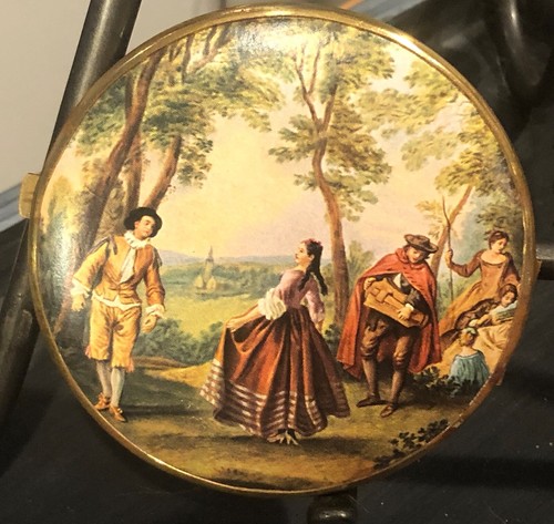 VTG Double Mirror Compact w/18th Century Scene on Cover 3.5"~West Germany - Picture 7 of 9