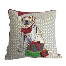 Yellow Labrador Christmas Throw Pillow Embroidery Bows Presents Santa Hat