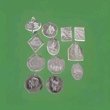 Lucite Clear Santa Claus Deer Embossed Christmas Tree Ornament 12 Piece Lot Vtg