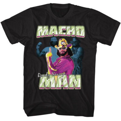 Macho Man Randy Savage T-Shirt THREE PHOTOS COLLAGE Black Cotton Sizes SM - 5XL