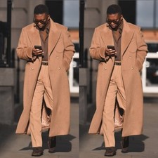 Camel Cashmere Men's Long Overcoat Ankle Length Wool Winter Men Long Jacket