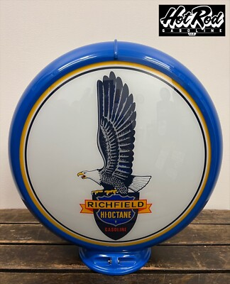 #ad RICHFIELD GASOLINE Reproduction 13.5quot; Gas Pump Globe Blue Body $175.00
