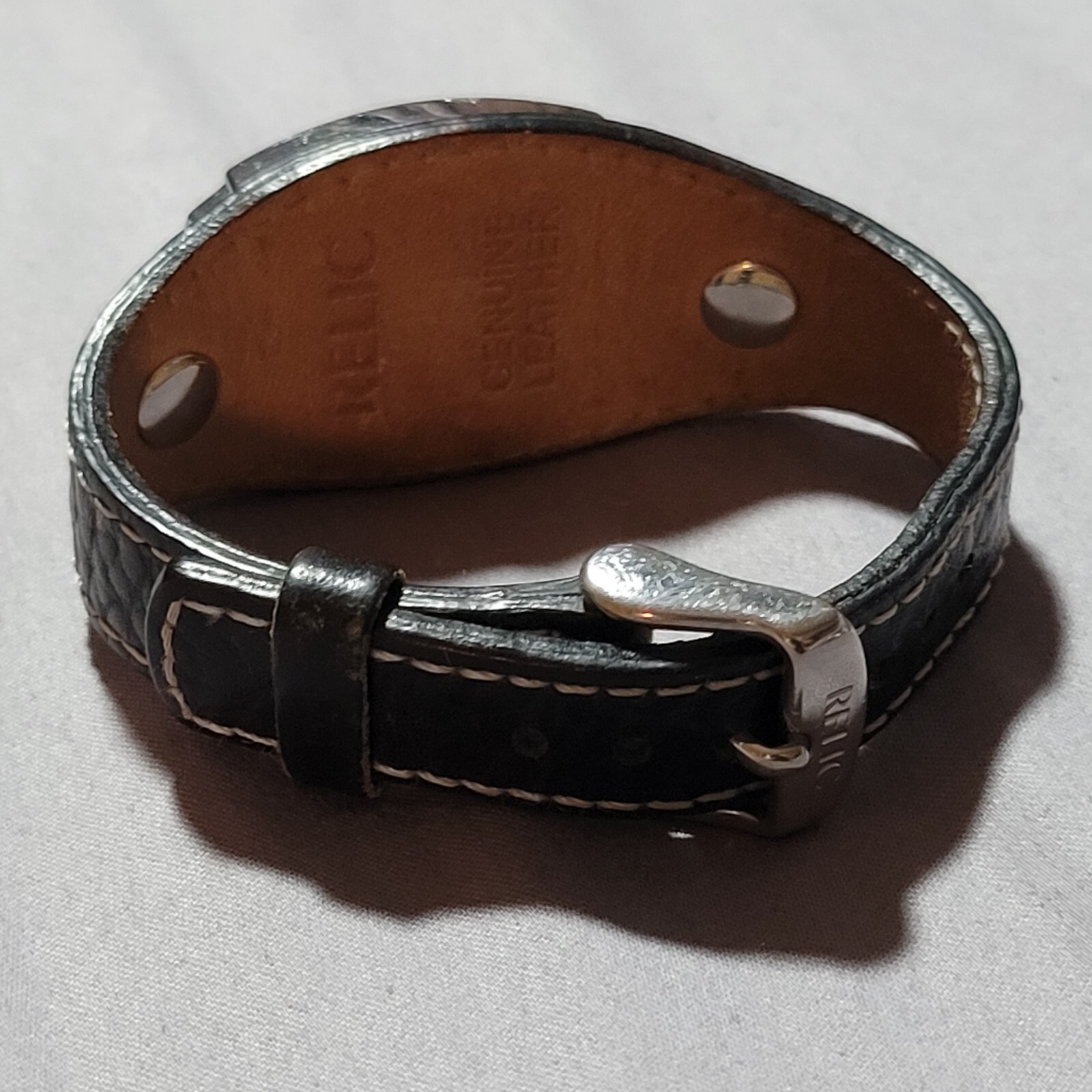 Relic Watch Leather Rectangular Face Silver Tone … - image 3