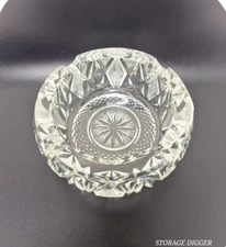 Vintage Extremely Heavy Cut Crystal Glass Round Cigar Cigarette Ashtray 5.5"