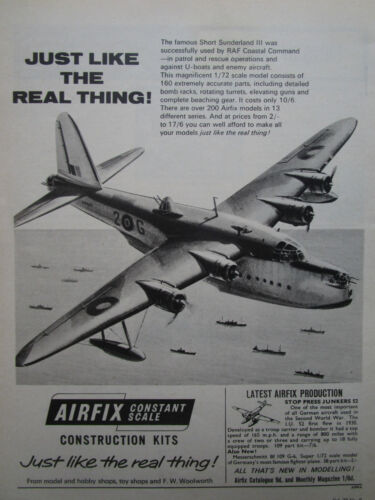 5/1965 PUB MAQUETTE AIRFIX SHORT SUNDERLAND III RAF COASTAL COMMAND ORIGINAL AD - Bild 1 von 1