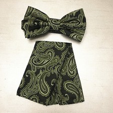 Men Olive Green BUTTERFLY Bow tie And Pocket Square Handkerchief Set Wedding