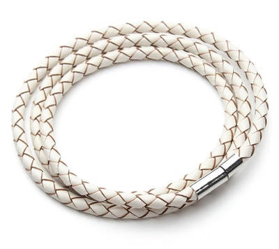 Braided White Leather 3X Wrap Bracelet Silver Clasp Unisex Mens Womens 
