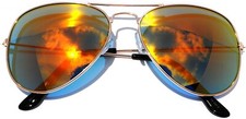 RED REFLECTIVE MIRROR LENS AVIATOR STYLE METAL GOLD FRAME SUNGLASSES UV400