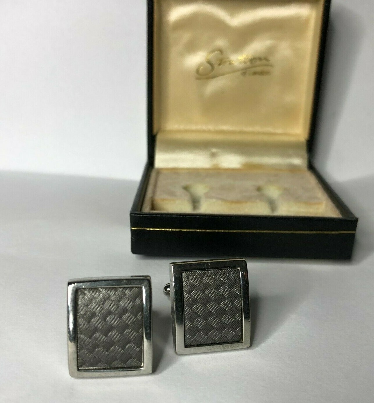 Vintage Stratton Chrome Rectangular Cufflinks Bix… - image 1