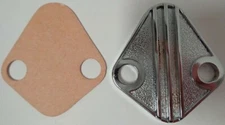 BBC Chrome Finned Fuel Pump Block Off Plate With Gasket BB Chevy 396 427 454 502