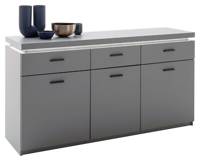 Kommode Sideboard Highboard Anrichte Schrank LED Beleuchtung Arktisgrau Dekor