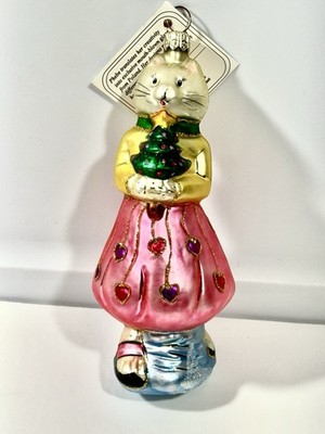 Vintage 2000 Phebe Phillips Glass Ornament Pretty Kitty Christmas