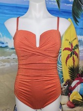 NWT Cupshe Womens One Piece Swimsuit Size XLarge Solid Orange Sparkly