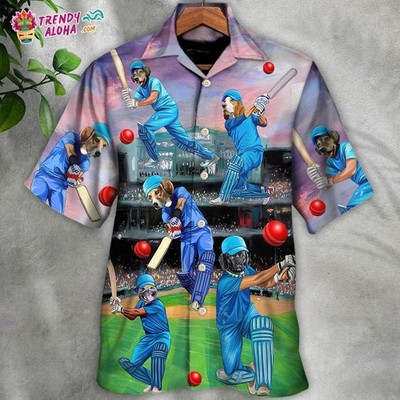 Dog Love Cricket Funny Lover Cricket And Dog Hawaiian Shirt   Trendy Aloha