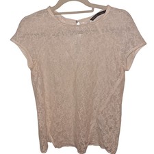 Zara Basic XS Sheer Cream Lace Top Feminine Festival Intamitate Romantic