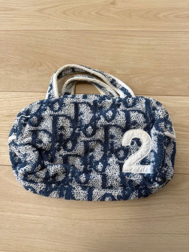 Christian Dior Boston Bag Navy White Logo Excellent From Japan