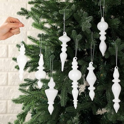 Mifoci 8 Pcs Mercury Glass Finial Christmas Ornaments Hanging, Neutral Colors