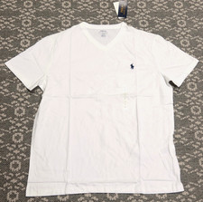 New Polo Ralph Lauren Men's V-Neck T-Shirt Tee - LARGE - White with Navy Logo