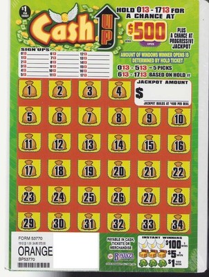 Pull Tab Tickets -Hard Card - Game - Pick Board - Cash Up - 1,512 ct