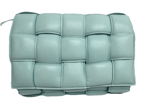 Authentic Bottega Veneta Mint Green Padded Intrecciato Cassette Crossbody Bag