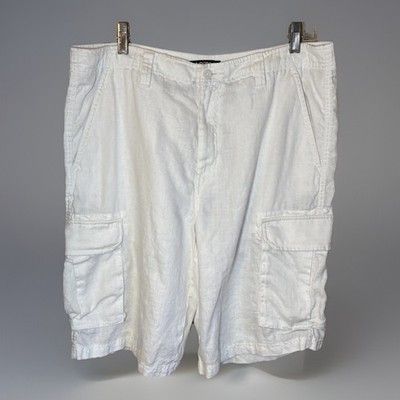 Apt. 9 Shorts Mens Size 36 White Cargo Relaxed 100% Linen Beach Outdoor 12  Ins