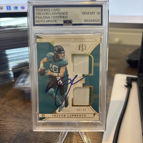 2021 National Treasures Trevor Lawrence Dual RPA On Card AUTO 4/39 PSA GEM 10! 