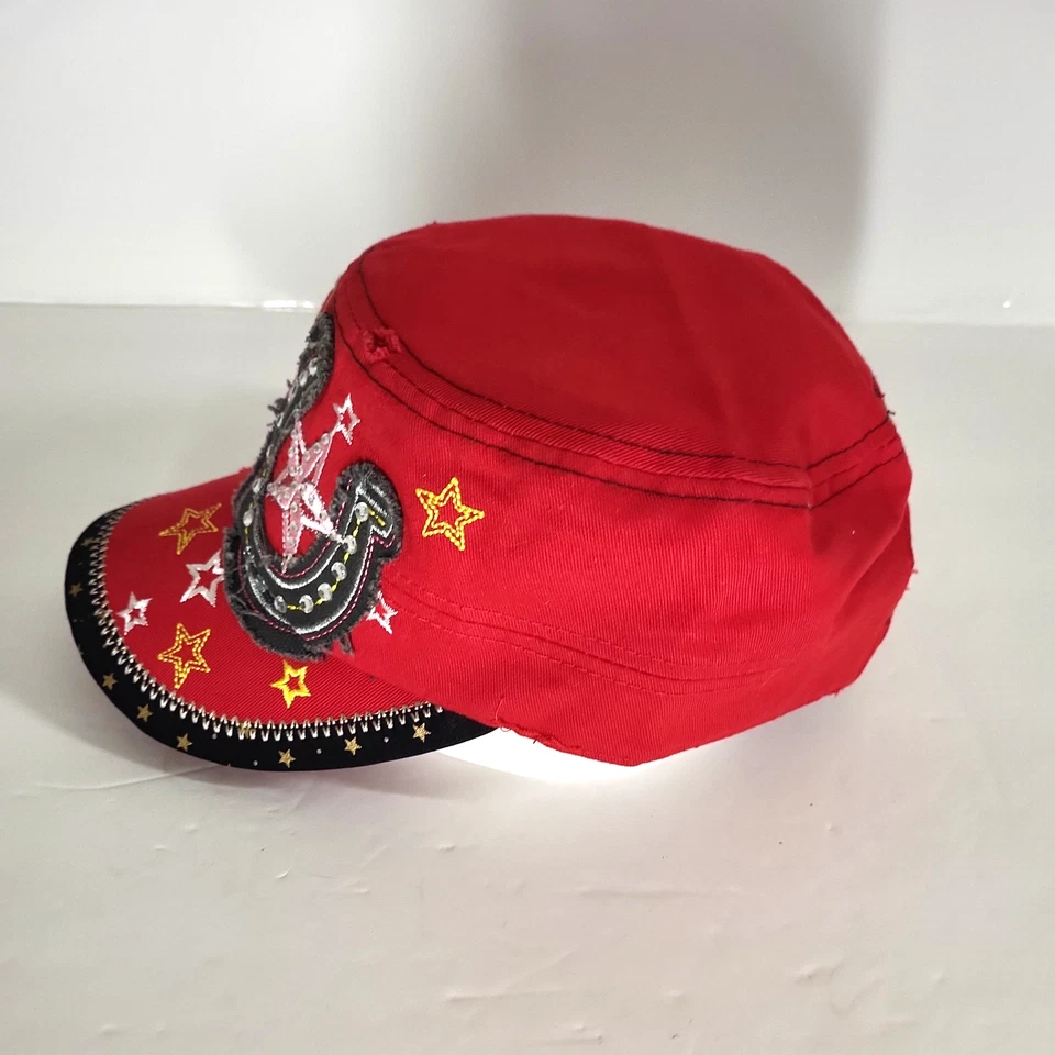 CowGirl Horseshoe Stars Cadet Hat Cow Girl Cap Pink Distressed Embroidered Bling - Image 2 of 4