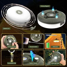 66FT/20M Retractable Camping String Lights Reel, Portable Stowable Strip Light