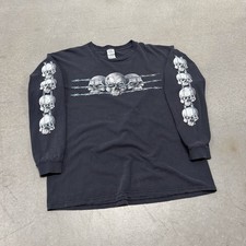 Vintage Skull Barbed Wire Long Sleeve T Shirt Mens XL Black Delta Pro Weight