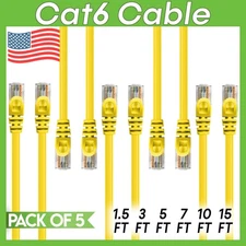 5 x Cat 6 Patch Cord Yellow Cat6 Cable Ethernet RJ45 Connectors Internet Wire