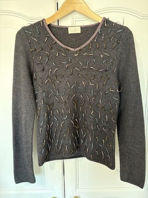 Iceberg Damen Pullover Wolle/Angora Fadenverzierung Grau Größe 42 Small