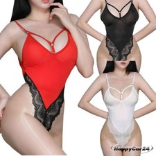 Women's Sheer Mesh Sleeveless Teddy Bodysuit Floral Lace Unitard Leotard Tops