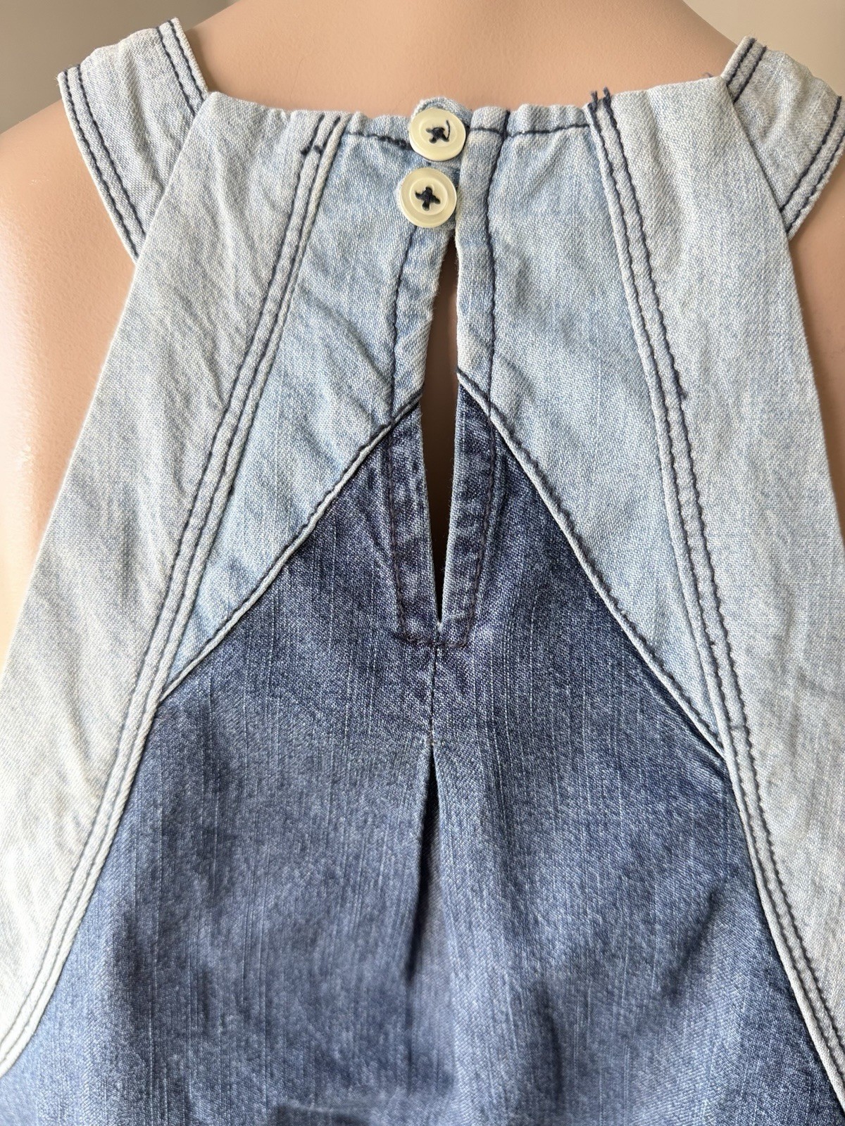 FP Beach Denim Quilt Pattern Halter Neck Cami Top S Small Raw Trim Western Rare image 6