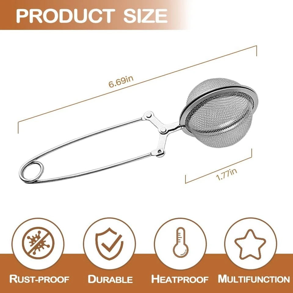 Colador de té Snap Ball, paquete de 3 infusores de té de acero inoxidable premium con mango Foto 4 de 4