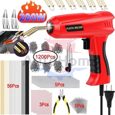 200W Hot Stapler Car Bumper Fender Welder Gun Plastic Repair Kit w/ 1200 Staples