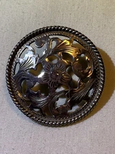 Mexico Sterling Silver Overlaid Concho Hand Twisted Rope Edge Western EUC