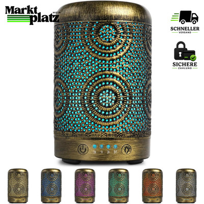 Aroma Diffuser 100ml Metall Vintage Gold 7 LED Licht Aromatherapie Raumduft