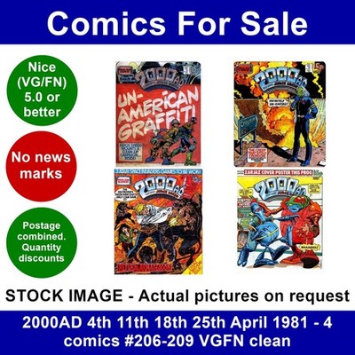 2000AD 4th 11th 18th 25th April 1981 - 4 comics #206-209 VGFN clean