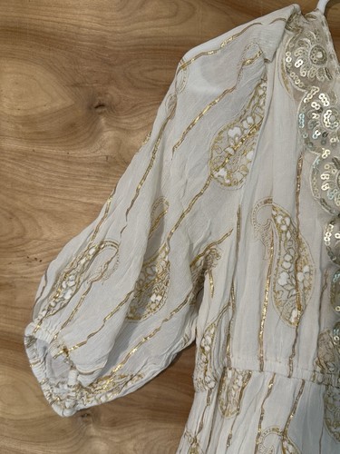 Robe maxi bohème Me 2 Magic Anthropologie XL dorée métallisée brodée lurex neuve avec étiquette - Photo 8/14
