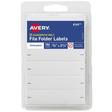 File Folder Labels, 5/8" x 2-3/4", White, Non-Printable, 156 Blank Labels Total