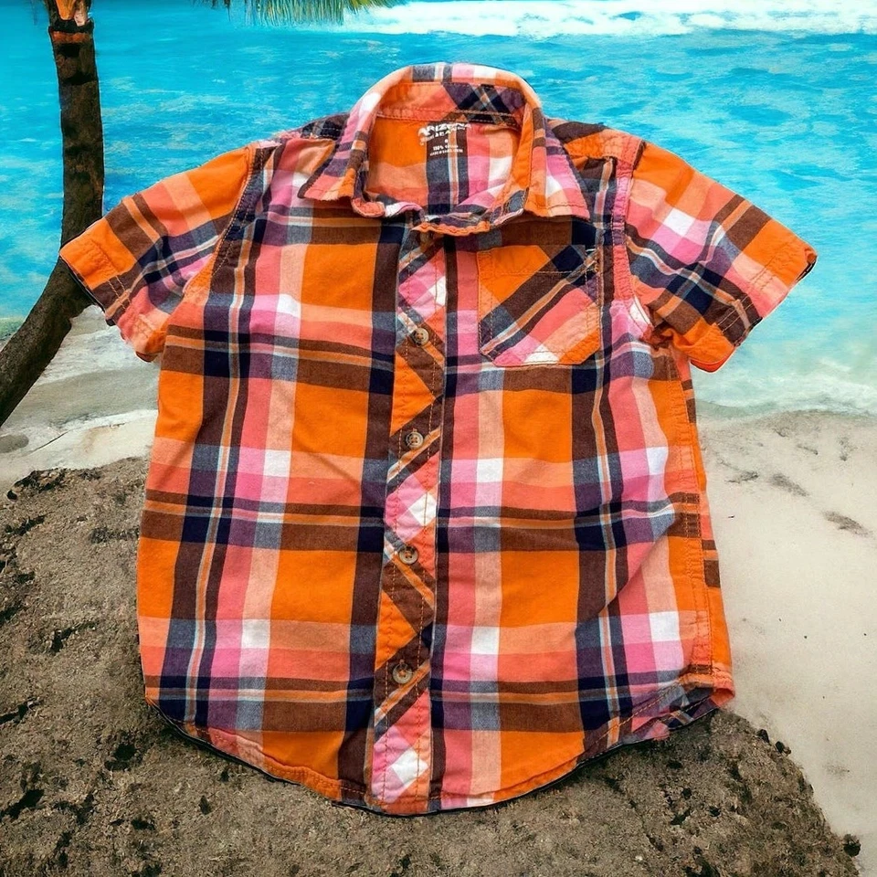 Camisa Arizona Niños Talla 6 Naranja Azul Marino Rosa Blanco Azul Cuadros Manga Corta Abotonada Foto 2 de 4