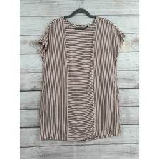 Madewell Shift Dress Women XL Brown Striped Linen Blend Button Back G5305 SU18