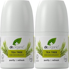Dr Organic Tea Tree Deodorant Pack of 2 x 50ml - Roll On, Aluminium Free, Natura