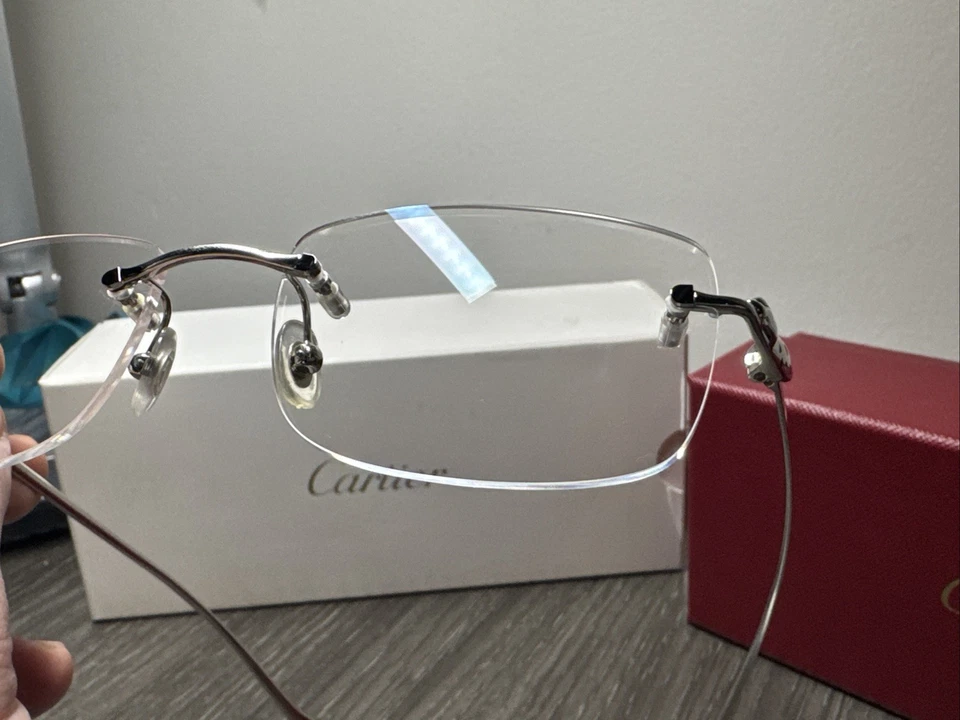 Gafas Cartier Panther sin marco CT0063O 001 lentes transparentes de metal plateado Foto 4 de 4